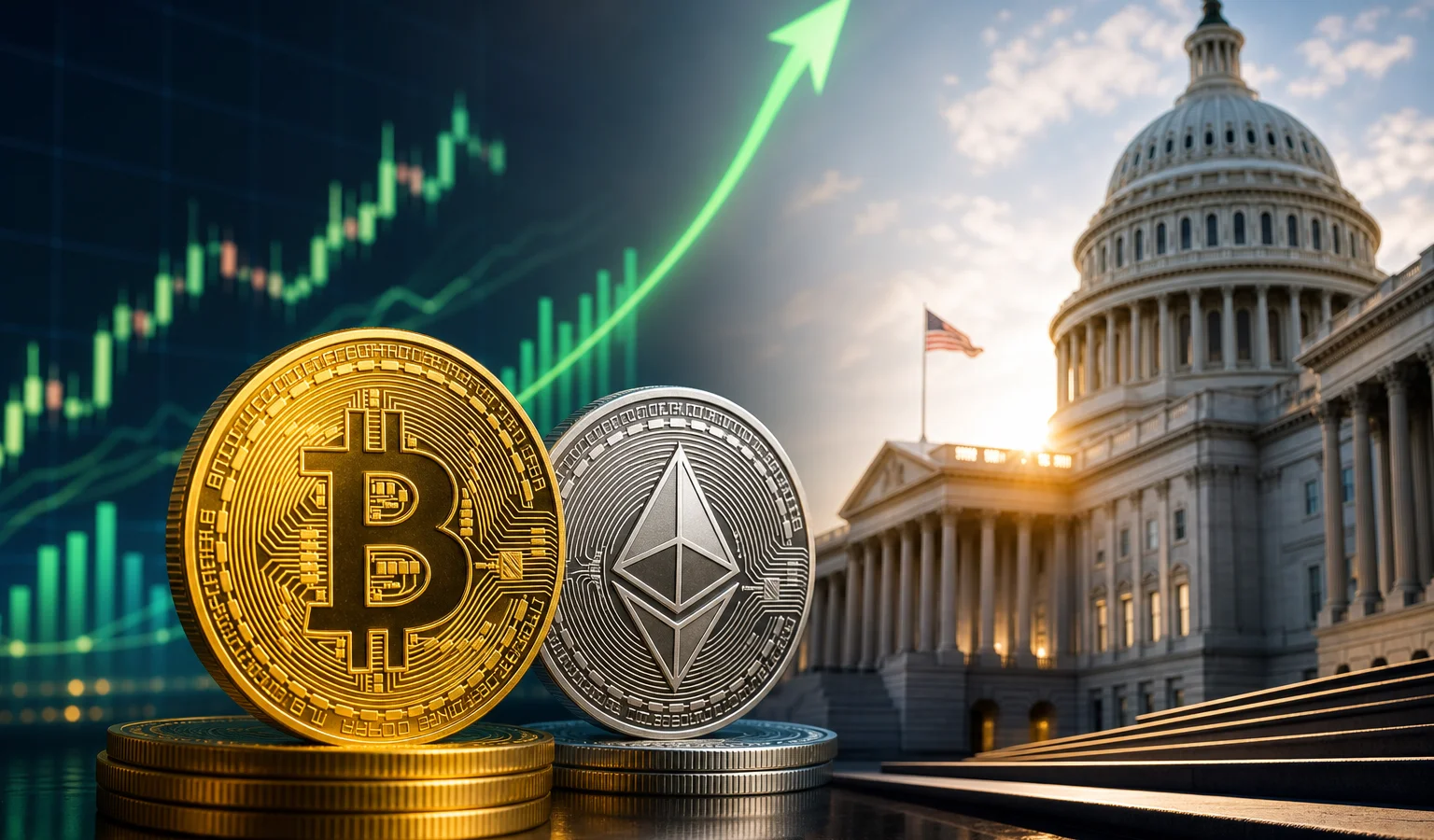 Ilustracja do artykułu: Bitcoin przekracza 70 tys. USD, Ethereum rośnie o 18%. Waszyngton wspiera rynek kryptowalut