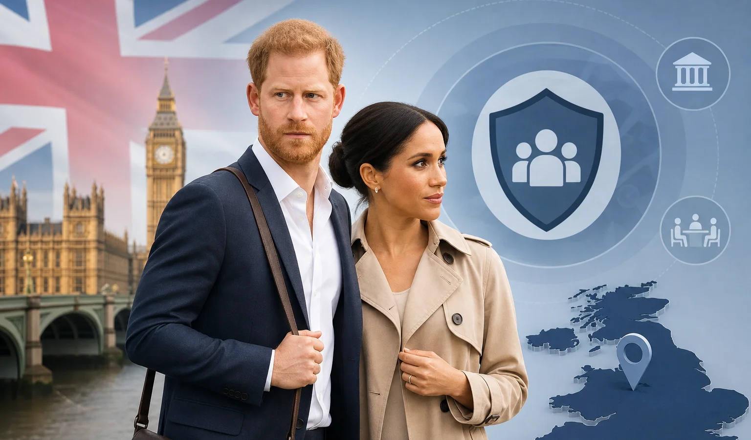 Ilustracja do artykułu: Powrót Harry'ego i Meghan do Wielkiej Brytanii: kwestie bezpieczeństwa i statusu