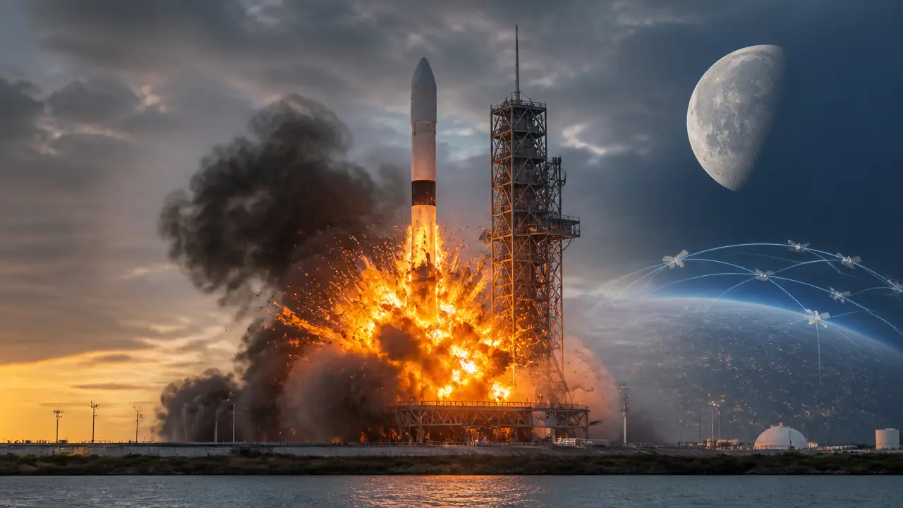 Ilustracja do artykułu: Eksplozja rakiety New Glenn Blue Origin podczas testu na Florydzie