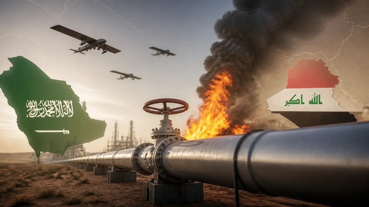 Ilustracja do artykułu: Arabia Saudyjska zamknęła kluczowy rurociąg naftowy po atakach dronów z Iraku
