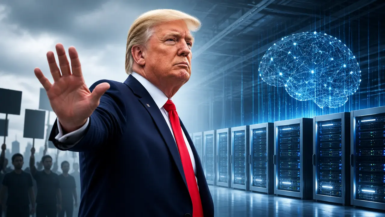 Ilustracja do artykułu: Donald Trump broni centrów danych i krytykuje opozycję wobec AI