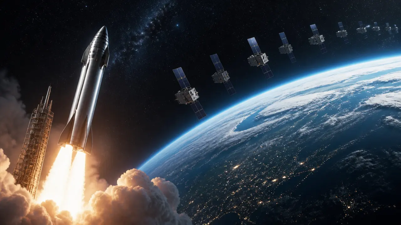 Ilustracja do artykułu: Historyczna misja SpaceX: Starship po raz pierwszy na orbicie z nowymi satelitami Starlink